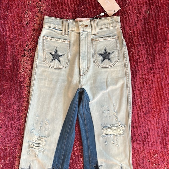 NWT Revice heaven color block star flare high rise two tone jeans - Picture 2 of 9